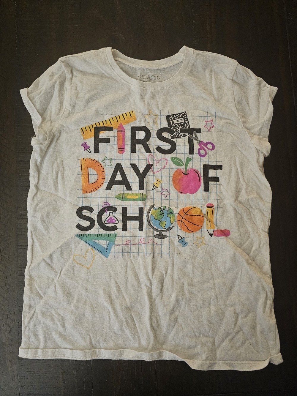 Place White 'First Day of School' Graphic Tee with Multicolor Icons